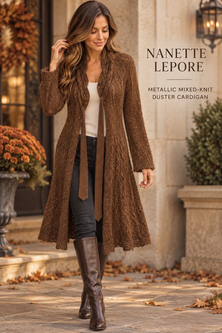 Romantic Boho Archival Nanette Lepore Metallic Alpaca Feel Knit Cardigan Brown
